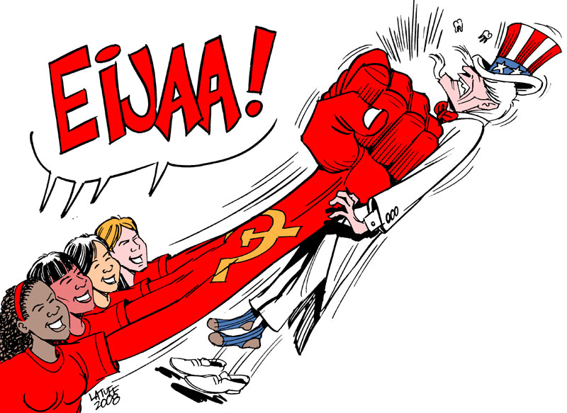 Carlos Latuffs tegning til EIJAA - den internationale antifascistiske og antiimperialistiske ungdomslejr - i Brasilien 2008
